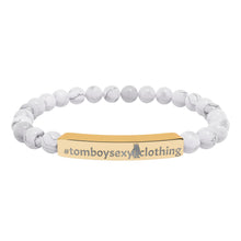 Engraved Natural Stone Stretch Bar Bracelet — Personalized Beaded Healing Stone Bracelet