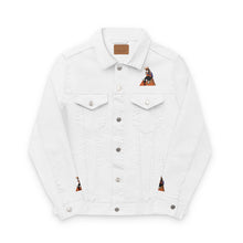 Embroidered Unisex Denim Jacket, Trendy White Jean Jacket for Casual Wear, Festival Outfit, Gift for Her, Street Style, Unique Fashion