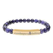 Engraved Natural Stone Stretch Bar Bracelet — Personalized Beaded Healing Stone Bracelet