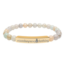 Engraved Natural Stone Stretch Bar Bracelet — Personalized Beaded Healing Stone Bracelet