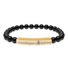 Engraved Natural Stone Stretch Bar Bracelet — Personalized Beaded Healing Stone Bracelet